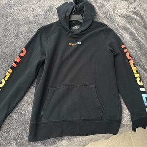 Hollister California Men's Black Hoodie with Multicolor Logo